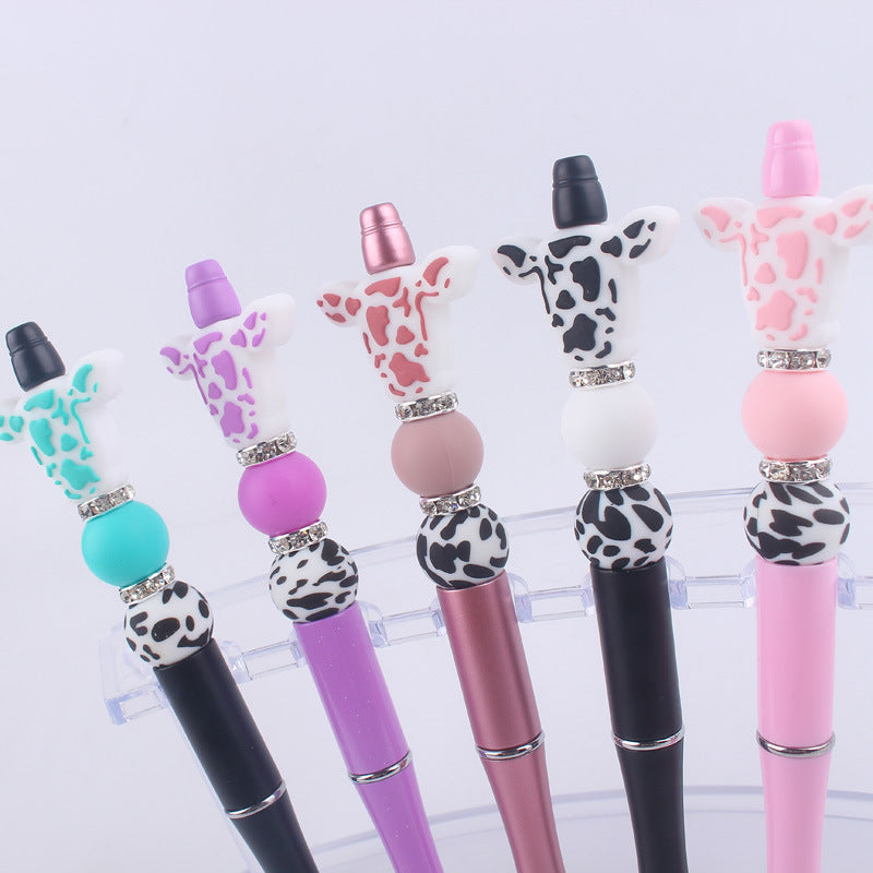 Wholesale Cartoon Cow Head Cow Pattern Silicone Bead Pen